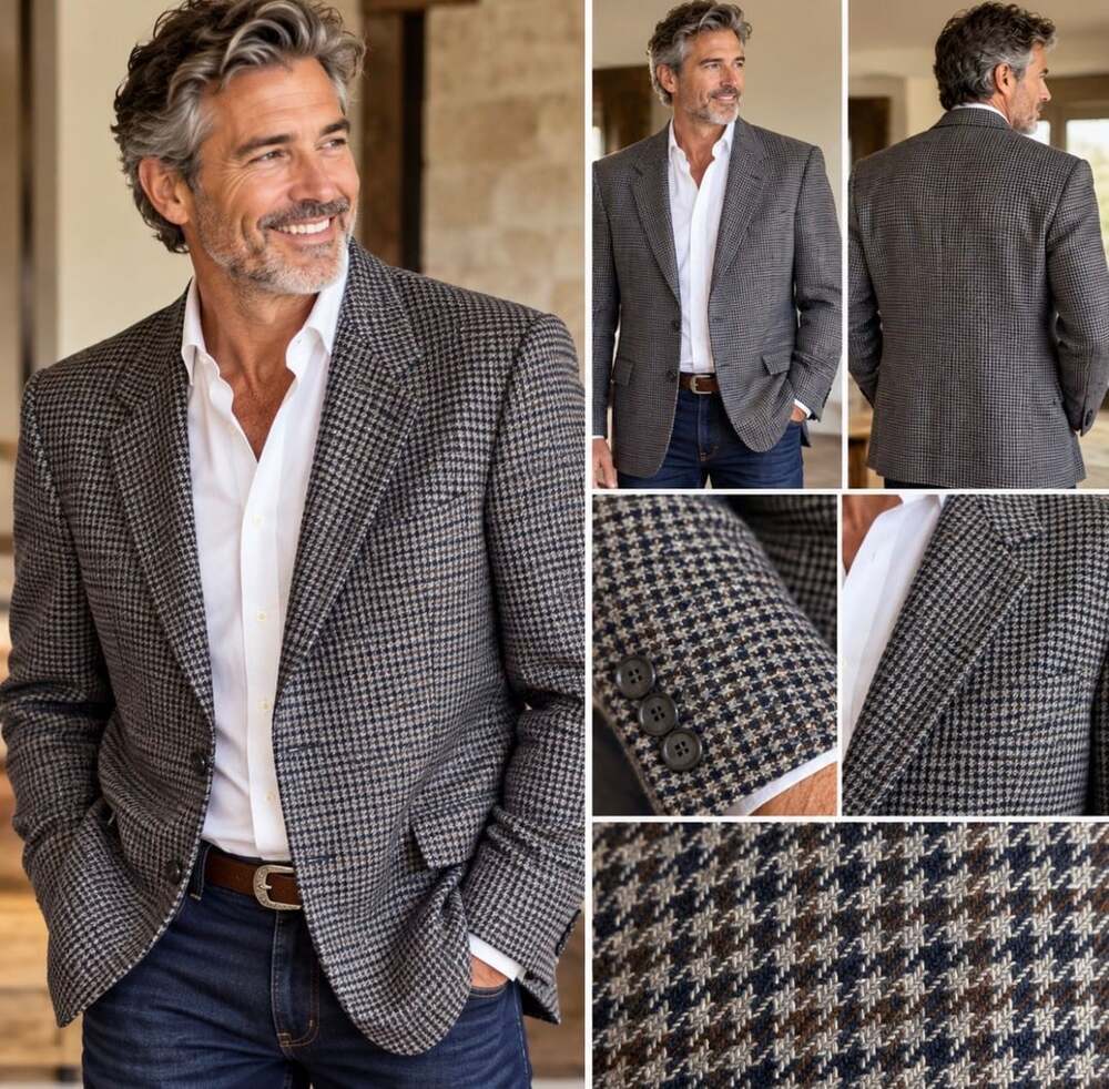 Vintage Pierre Balmain Sport Coat 48L 100% Wool Houndstooth Blazer Men’s